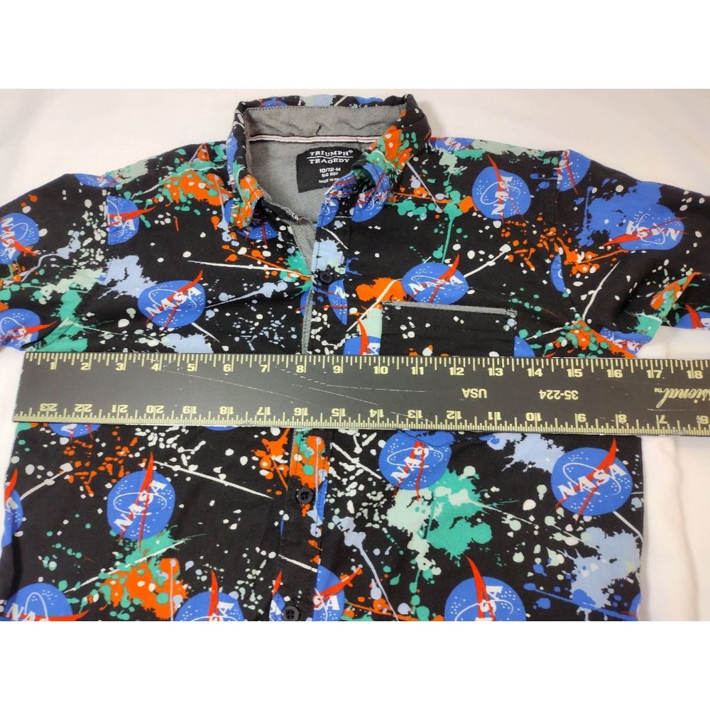 Triumph Over Tragedy Nasa Shirt Boys size 10/12 Med button front short sleeve - Picture 5 of 10